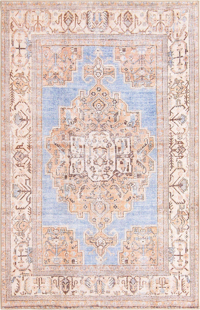 Washable Blue 5' x 8' Timeless Rectangle Area Rug Easy to Clean Stain Resistant & Durable Traditional Classic Vintage Design Carpet for Sale at Rug Engine