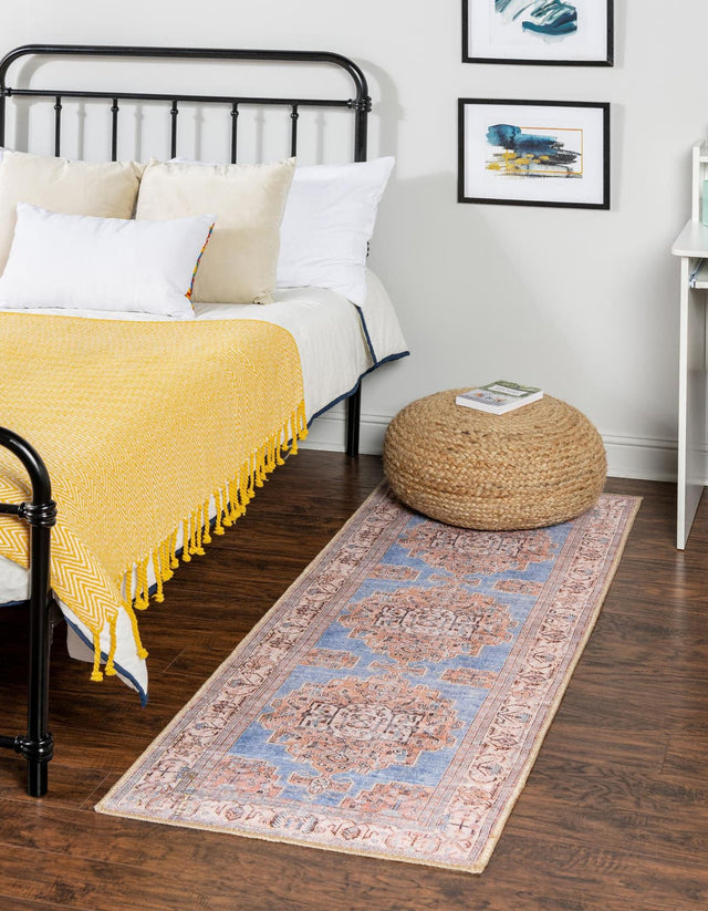 Washable Blue 2' 6 x 12' Timeless Runner Area Rug Easy to Clean Stain Resistant & Durable Traditional Classic Vintage Design Carpet for Sale at Rug Engine