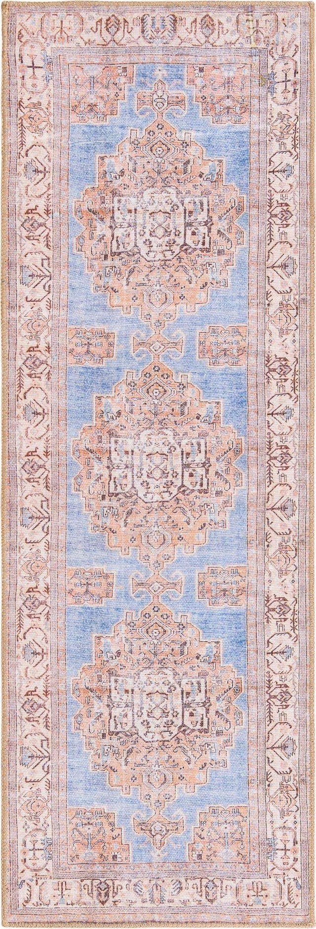 Washable Blue 2' x 6' Timeless Runner Area Rug Easy to Clean Stain Resistant & Durable Traditional Classic Vintage Design Carpet for Sale at Rug Engine