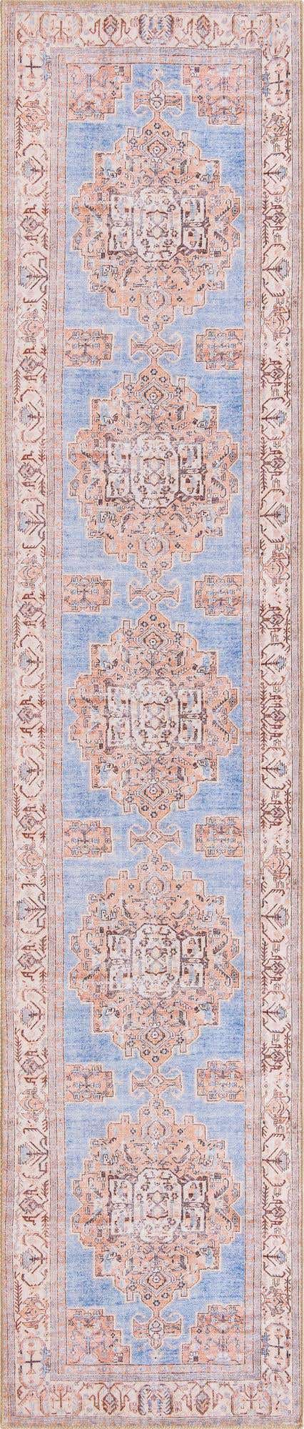Washable Blue 2' 6 x 12' Timeless Runner Area Rug Easy to Clean Stain Resistant & Durable Traditional Classic Vintage Design Carpet for Sale at Rug Engine