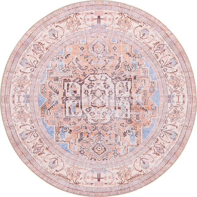 Washable Blue 3' 6 x 3' 6 Timeless Round Area Rug Easy to Clean Stain Resistant & Durable Traditional Classic Vintage Design Carpet for Sale at Rug Engine