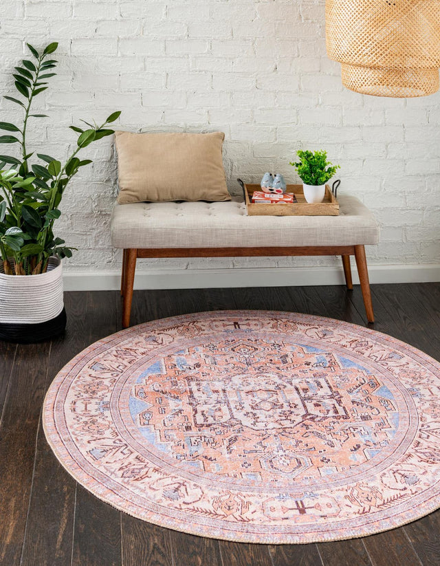 Washable Blue 7' 7 x 7' 7 Timeless Round Area Rug Easy to Clean Stain Resistant & Durable Traditional Classic Vintage Design Carpet for Sale at Rug Engine