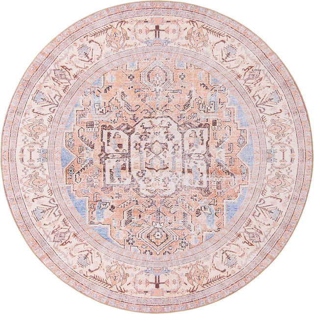Washable Blue 7' 7 x 7' 7 Timeless Round Area Rug Easy to Clean Stain Resistant & Durable Traditional Classic Vintage Design Carpet for Sale at Rug Engine