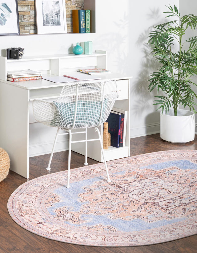 Washable Blue 7' 6 x 10' 6 Timeless Oval Area Rug Easy to Clean Stain Resistant & Durable Traditional Classic Vintage Design Carpet for Sale at Rug Engine