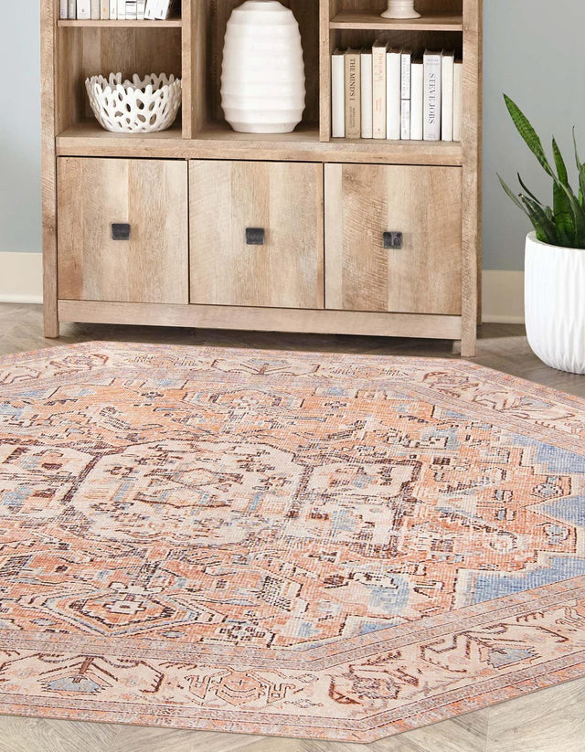 Washable Blue 7' 6 x 7' 6 Timeless Octagon Area Rug Easy to Clean Stain Resistant & Durable Traditional Classic Vintage Design Carpet for Sale at Rug Engine