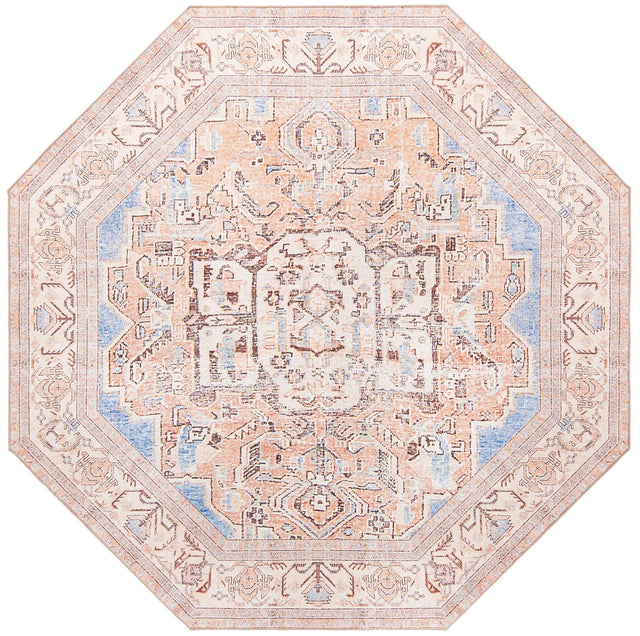 Washable Blue 7' 6 x 7' 6 Timeless Octagon Area Rug Easy to Clean Stain Resistant & Durable Traditional Classic Vintage Design Carpet for Sale at Rug Engine