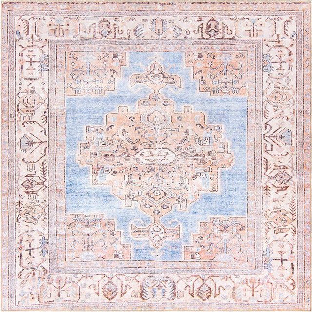 Washable Blue 7' 6 x 7' 6 Timeless Square Area Rug Easy to Clean Stain Resistant & Durable Traditional Classic Vintage Design Carpet for Sale at Rug Engine