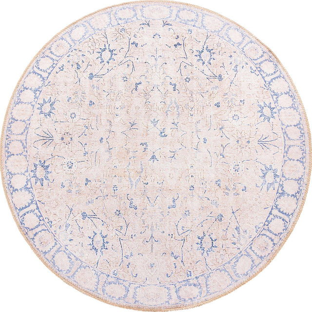Washable Beige 3' 6 x 3' 6 Timeless Round Area Rug Easy to Clean Stain Resistant & Durable Traditional Classic Vintage Design Carpet for Sale at Rug Engine