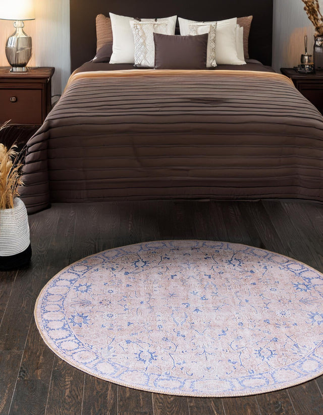 Washable Beige 3' 6 x 3' 6 Timeless Round Area Rug Easy to Clean Stain Resistant & Durable Traditional Classic Vintage Design Carpet for Sale at Rug Engine