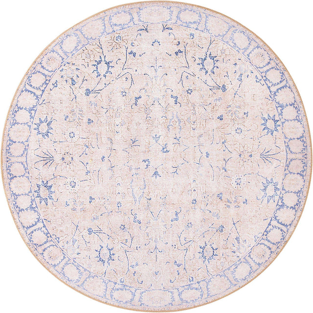 Washable Beige 5' x 5' Timeless Round Area Rug Easy to Clean Stain Resistant & Durable Traditional Classic Vintage Design Carpet for Sale at Rug Engine