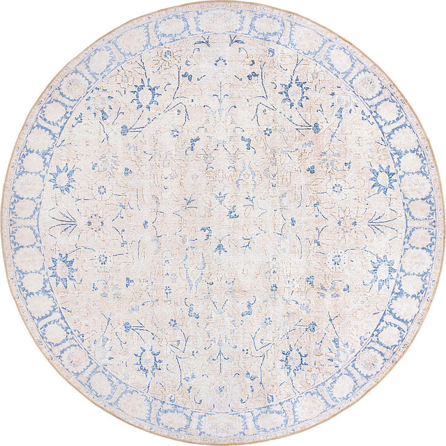 Washable Beige 7' 7 x 7' 7 Timeless Round Area Rug Easy to Clean Stain Resistant & Durable Traditional Classic Vintage Design Carpet for Sale at Rug Engine