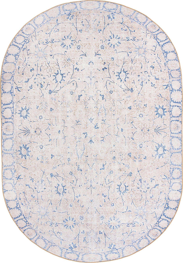Washable Beige 7' 6 x 10' 6 Timeless Oval Area Rug Easy to Clean Stain Resistant & Durable Traditional Classic Vintage Design Carpet for Sale at Rug Engine