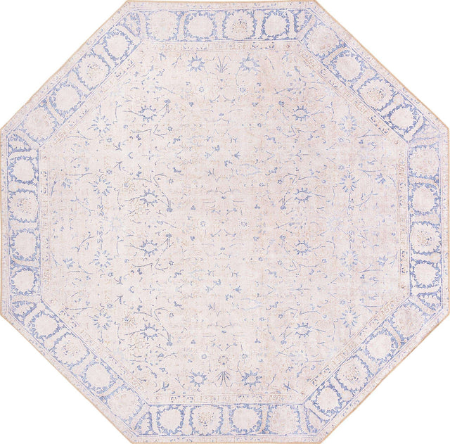 Washable Beige 7' 6 x 7' 6 Timeless Octagon Area Rug Easy to Clean Stain Resistant & Durable Traditional Classic Vintage Design Carpet for Sale at Rug Engine