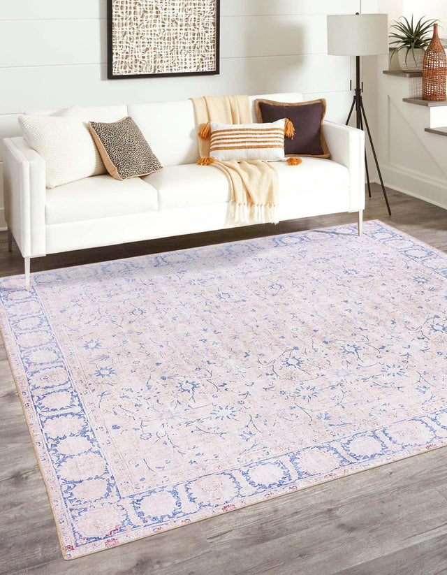 Washable Beige 7' 6 x 7' 6 Timeless Square Area Rug Easy to Clean Stain Resistant & Durable Traditional Classic Vintage Design Carpet for Sale at Rug Engine