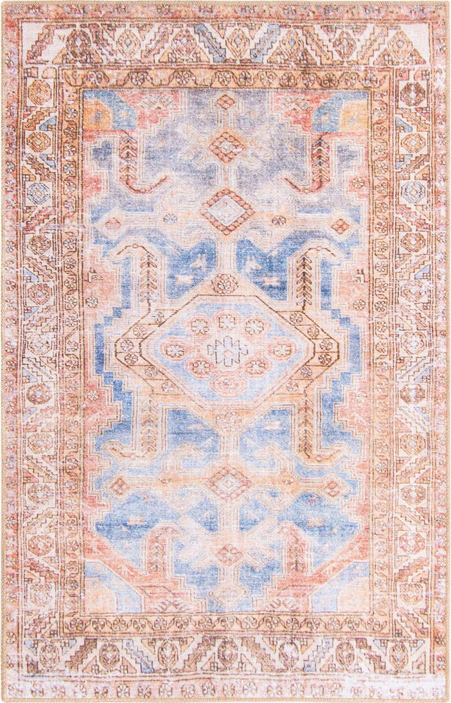 Washable Blue 3' 6 x 5' 6 Timeless Rectangle Area Rug Easy to Clean Stain Resistant & Durable Traditional Classic Vintage Design Carpet for Sale at Rug Engine