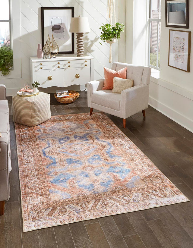 Washable Blue 5' x 8' Timeless Rectangle Area Rug Easy to Clean Stain Resistant & Durable Traditional Classic Vintage Design Carpet for Sale at Rug Engine