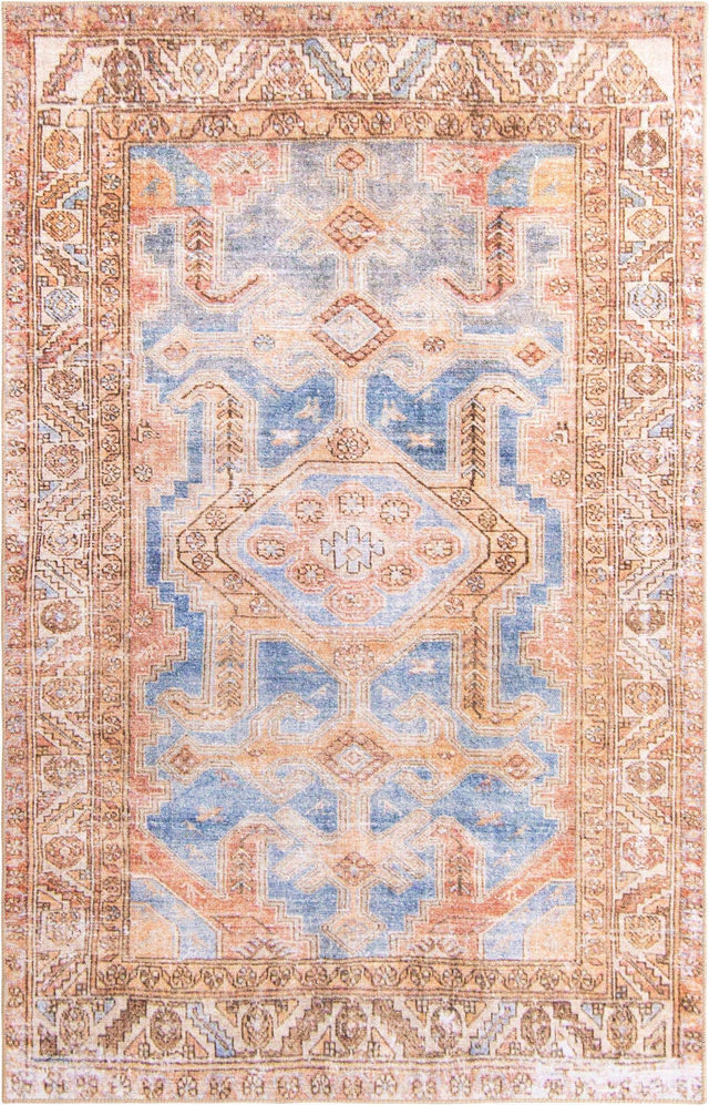 Washable Blue 5' x 8' Timeless Rectangle Area Rug Easy to Clean Stain Resistant & Durable Traditional Classic Vintage Design Carpet for Sale at Rug Engine