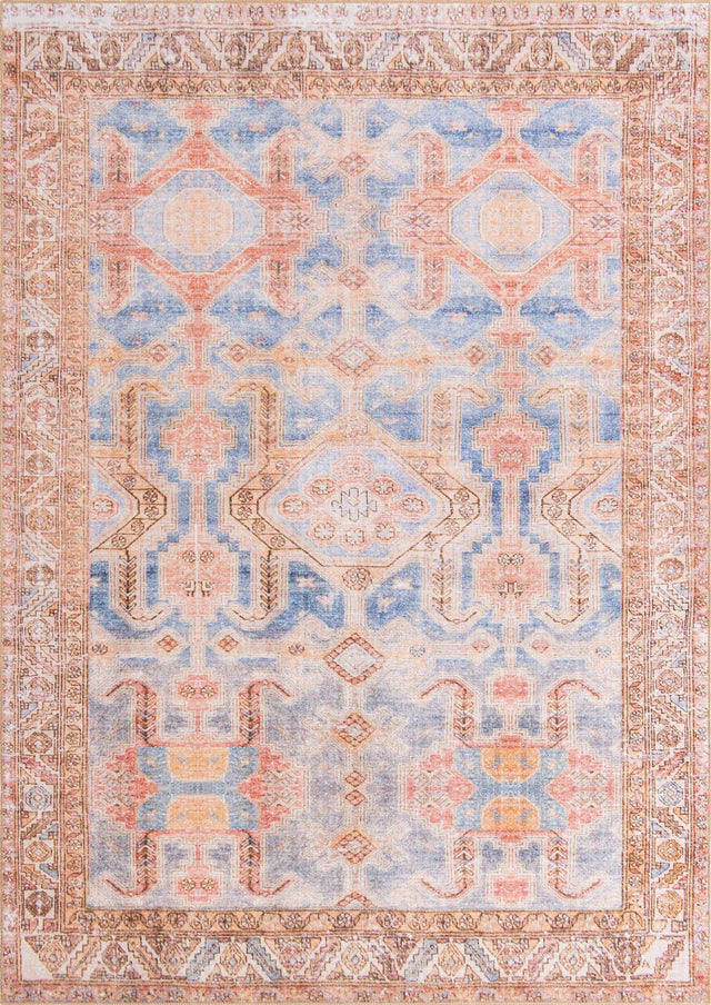 Washable Blue 7' 6 x 10' 6 Timeless Rectangle Area Rug Easy to Clean Stain Resistant & Durable Traditional Classic Vintage Design Carpet for Sale at Rug Engine