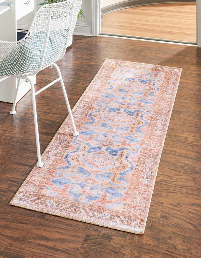 Washable Blue 2' x 6' Timeless Runner Area Rug Easy to Clean Stain Resistant & Durable Traditional Classic Vintage Design Carpet for Sale at Rug Engine