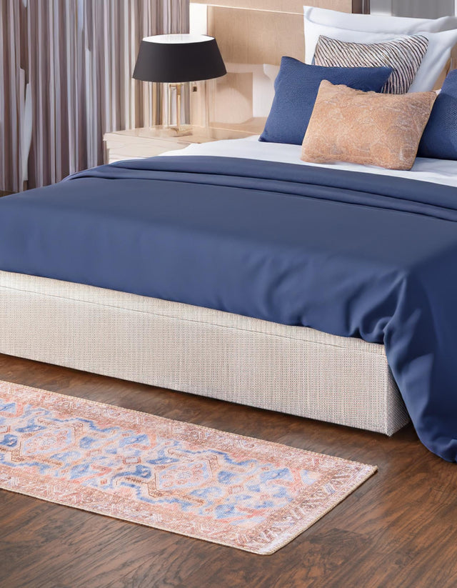 Washable Blue 2' 6 x 12' Timeless Runner Area Rug Easy to Clean Stain Resistant & Durable Traditional Classic Vintage Design Carpet for Sale at Rug Engine