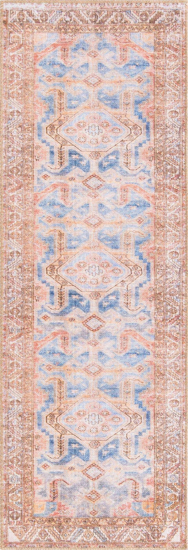 Washable Blue 2' x 6' Timeless Runner Area Rug Easy to Clean Stain Resistant & Durable Traditional Classic Vintage Design Carpet for Sale at Rug Engine