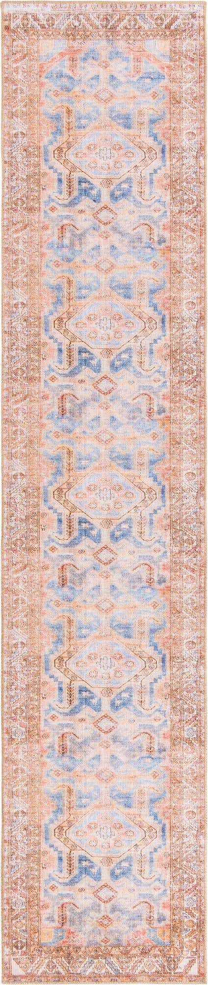 Washable Blue 2' 6 x 12' Timeless Runner Area Rug Easy to Clean Stain Resistant & Durable Traditional Classic Vintage Design Carpet for Sale at Rug Engine