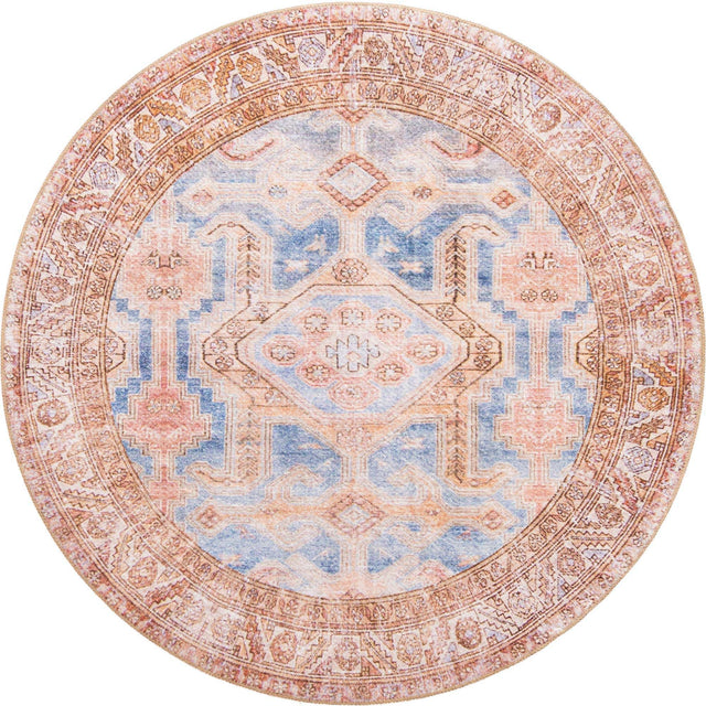 Washable Blue 3' 6 x 3' 6 Timeless Round Area Rug Easy to Clean Stain Resistant & Durable Traditional Classic Vintage Design Carpet for Sale at Rug Engine