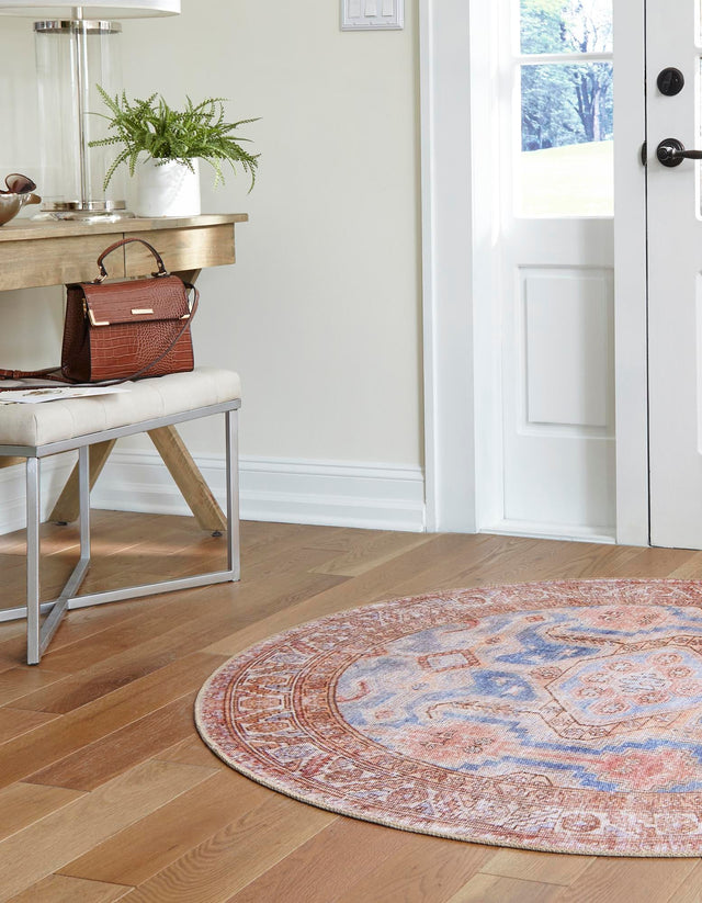 Washable Blue 5' x 5' Timeless Round Area Rug Easy to Clean Stain Resistant & Durable