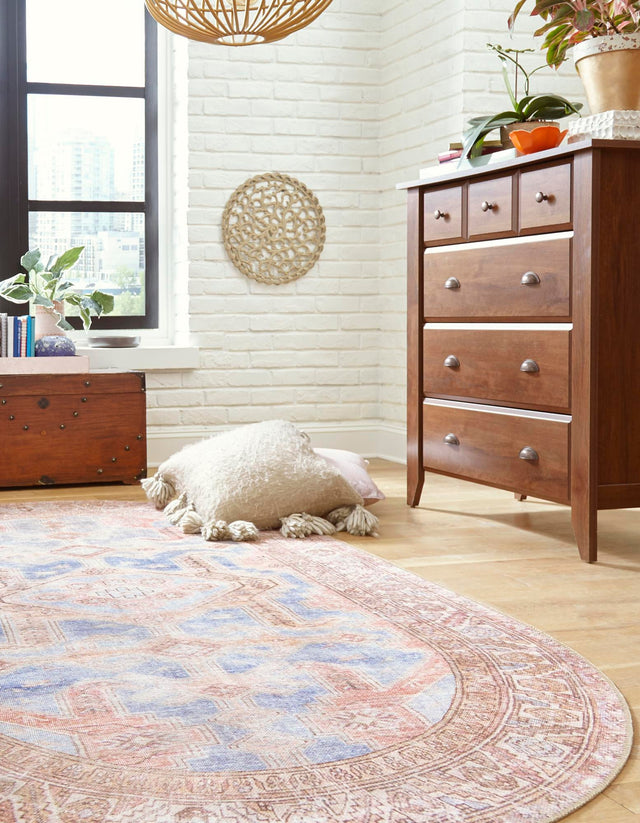 Washable Blue 7' 6 x 10' 6 Timeless Oval Area Rug Easy to Clean Stain Resistant & Durable Traditional Classic Vintage Design Carpet for Sale at Rug Engine