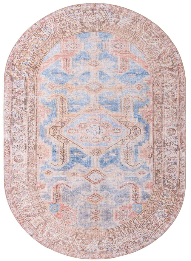 Washable Blue 7' 6 x 10' 6 Timeless Oval Area Rug Easy to Clean Stain Resistant & Durable Traditional Classic Vintage Design Carpet for Sale at Rug Engine