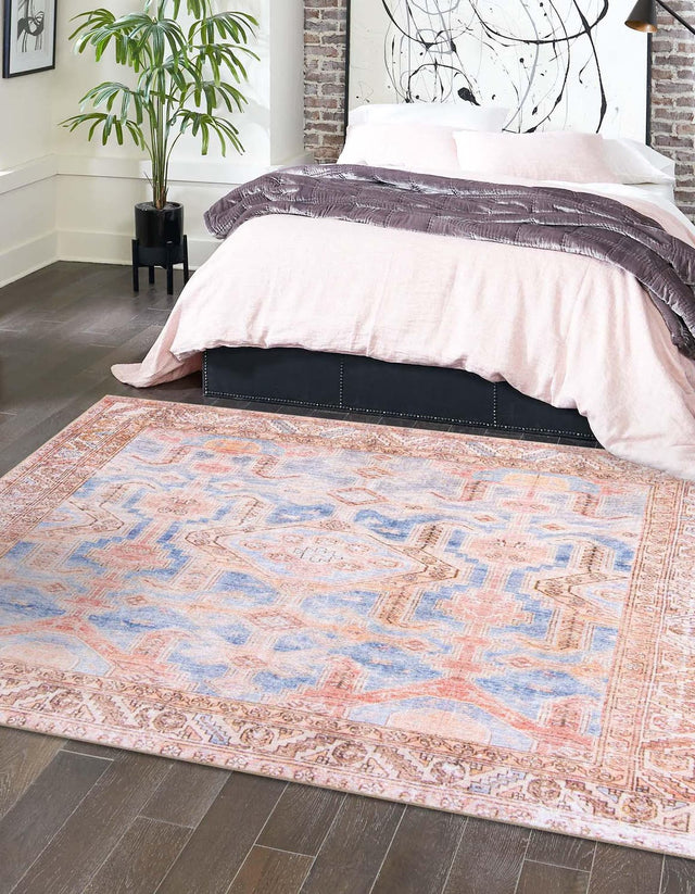 Washable Blue 7' 6 x 7' 6 Timeless Square Area Rug Easy to Clean Stain Resistant & Durable Traditional Classic Vintage Design Carpet for Sale at Rug Engine