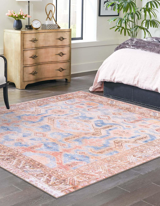 Washable Blue 7' 6 x 7' 6 Timeless Square Area Rug Easy to Clean Stain Resistant & Durable Traditional Classic Vintage Design Carpet for Sale at Rug Engine