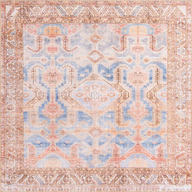 Washable Blue 7' 6 x 7' 6 Timeless Square Area Rug Easy to Clean Stain Resistant & Durable Traditional Classic Vintage Design Carpet for Sale at Rug Engine