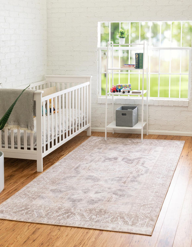 Washable Gray 5' x 8' Timeless Rectangle Area Rug Easy to Clean Stain Resistant & Durable Traditional Classic Vintage Design Carpet for Sale at Rug Engine