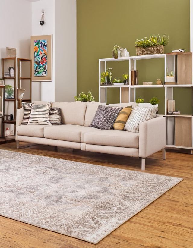 Washable Gray 5' x 8' Timeless Rectangle Area Rug Easy to Clean Stain Resistant & Durable Traditional Classic Vintage Design Carpet for Sale at Rug Engine