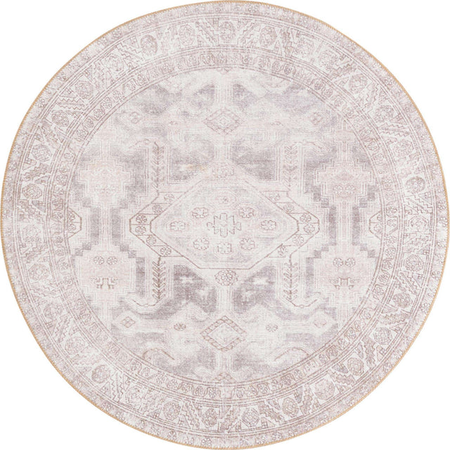 Washable Gray 3' 6 x 3' 6 Timeless Round Area Rug Easy to Clean Stain Resistant & Durable Traditional Classic Vintage Design Carpet for Sale at Rug Engine