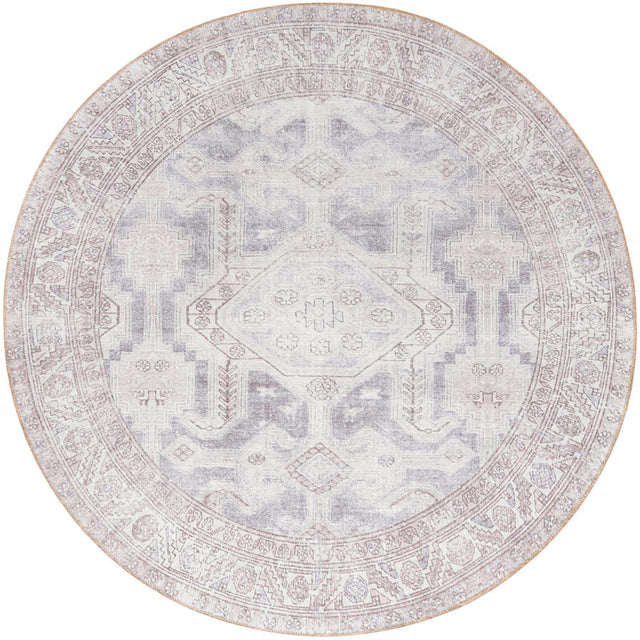 Washable Gray 7' 7 x 7' 7 Timeless Round Area Rug Easy to Clean Stain Resistant & Durable Traditional Classic Vintage Design Carpet for Sale at Rug Engine