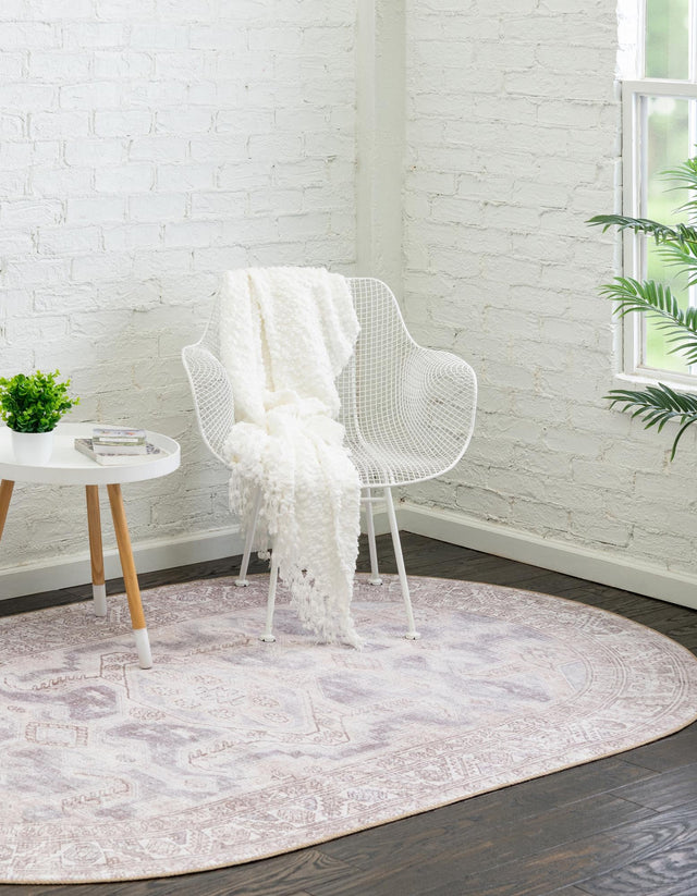 Washable Gray 5' x 8' Timeless Oval Area Rug Easy to Clean Stain Resistant & Durable Traditional Classic Vintage Design Carpet for Sale at Rug Engine