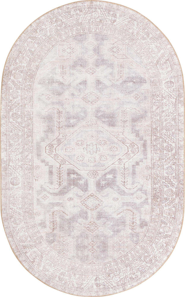 Washable Gray 5' x 8' Timeless Oval Area Rug Easy to Clean Stain Resistant & Durable Traditional Classic Vintage Design Carpet for Sale at Rug Engine