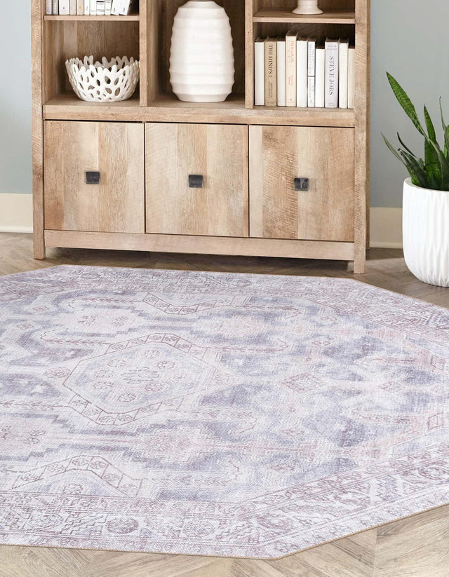 Washable Gray 7' 6 x 7' 6 Timeless Octagon Area Rug Easy to Clean Stain Resistant & Durable Traditional Classic Vintage Design Carpet for Sale at Rug Engine