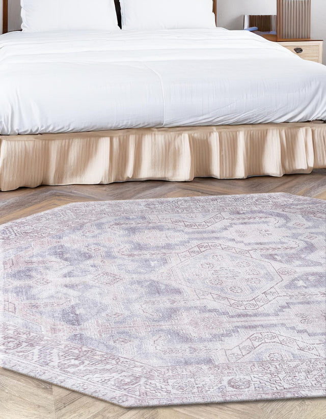Washable Gray 7' 6 x 7' 6 Timeless Octagon Area Rug Easy to Clean Stain Resistant & Durable Traditional Classic Vintage Design Carpet for Sale at Rug Engine