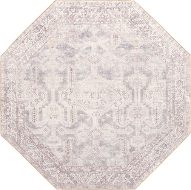 Washable Gray 7' 6 x 7' 6 Timeless Octagon Area Rug Easy to Clean Stain Resistant & Durable Traditional Classic Vintage Design Carpet for Sale at Rug Engine