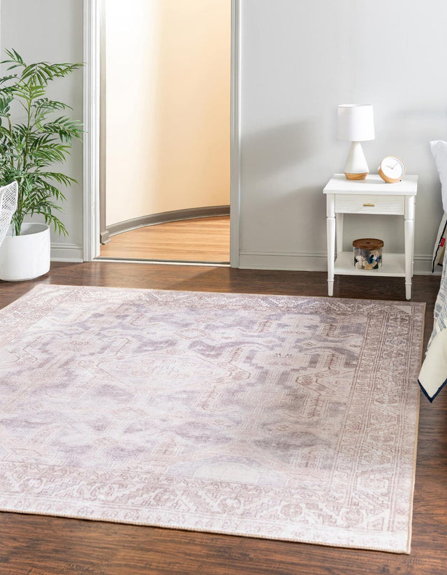 Washable Gray 7' 6 x 7' 6 Timeless Square Area Rug Easy to Clean Stain Resistant & Durable Traditional Classic Vintage Design Carpet for Sale at Rug Engine