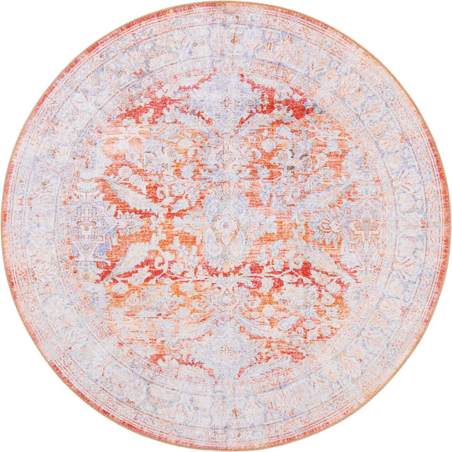 Washable Rust Red 3' 6 x 3' 6 Timeless Round Area Rug Easy to Clean Stain Resistant & Durable Traditional Classic Vintage Design Carpet for Sale at Rug Engine