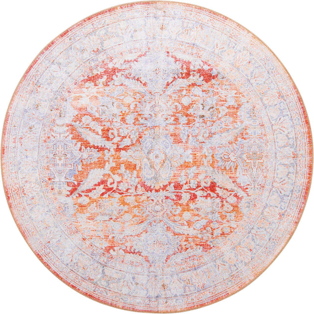 Washable Rust Red 5' x 5' Timeless Round Area Rug Easy to Clean Stain Resistant & Durable Traditional Classic Vintage Design Carpet for Sale at Rug Engine
