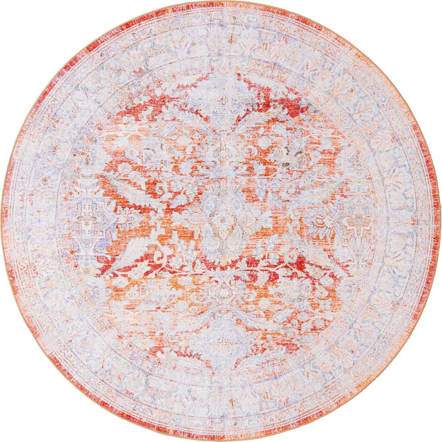 Washable Rust Red 7' 7 x 7' 7 Timeless Round Area Rug Easy to Clean Stain Resistant & Durable Traditional Classic Vintage Design Carpet for Sale at Rug Engine