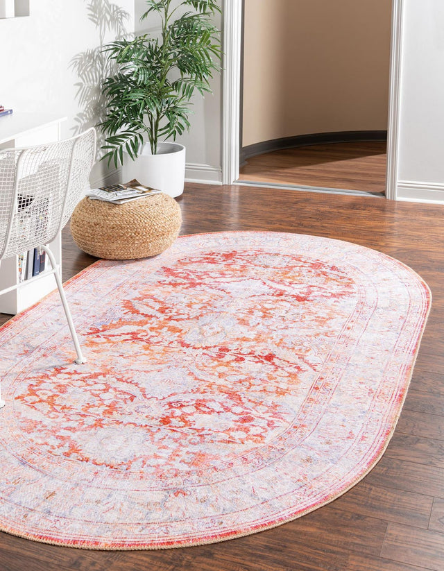 Washable Rust Red 7' 6 x 10' 6 Timeless Oval Area Rug Easy to Clean Stain Resistant & Durable Traditional Classic Vintage Design Carpet for Sale at Rug Engine