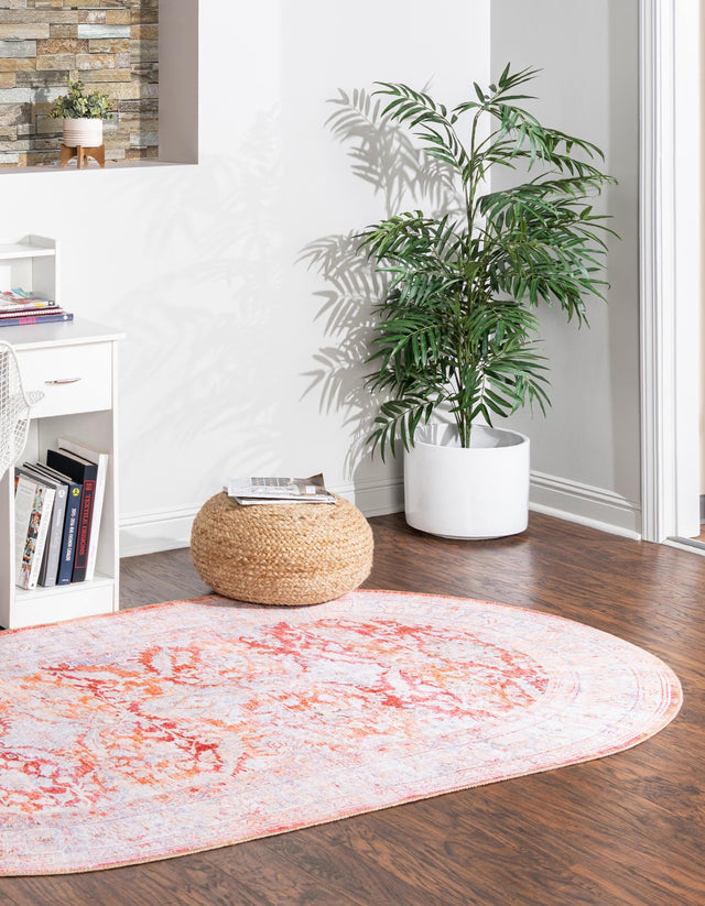 Washable Rust Red 7' 6 x 10' 6 Timeless Oval Area Rug Easy to Clean Stain Resistant & Durable Traditional Classic Vintage Design Carpet for Sale at Rug Engine