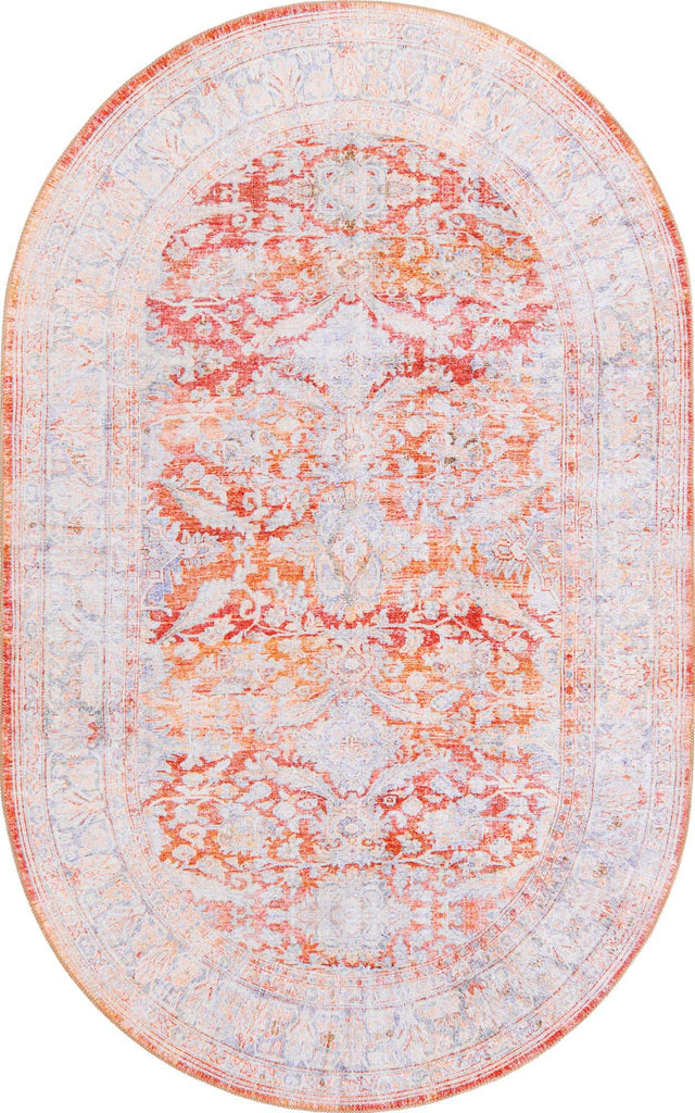 Washable Rust Red 5' x 8' Timeless Oval Area Rug Easy to Clean Stain Resistant & Durable Traditional Classic Vintage Design Carpet for Sale at Rug Engine