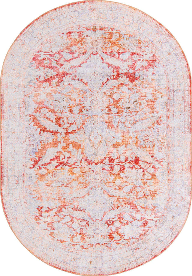 Washable Rust Red 7' 6 x 10' 6 Timeless Oval Area Rug Easy to Clean Stain Resistant & Durable Traditional Classic Vintage Design Carpet for Sale at Rug Engine